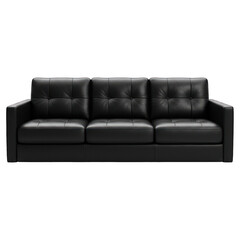 Black leather three-seater sofa with tufted back