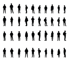 Casual People Silhouettes Vector Set – Standing Men and Women Poses