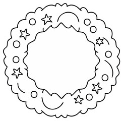 Holiday Ornament Wreath with Stars and Circles Line Art Christmas Decoration