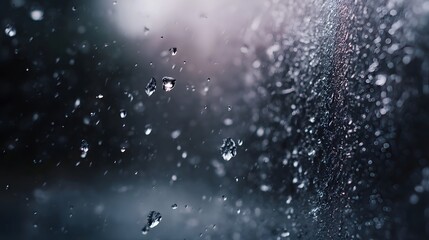 Obraz premium Close up of water droplets on a dark textured surface with soft diffused light