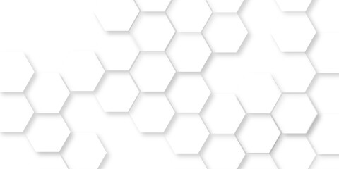 Hexagon pattern on an abstract white background, geometric mesh cell texture. modern futuristic wallpaper, abstract geometric pattern composed of three dimensional white hexagons.