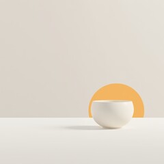 Minimalist White Sculpture with Sunset Gradient Background