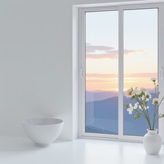 Elegant Abstract White Sculpture Dawn Window Scene