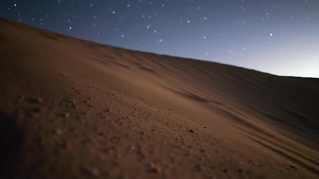 Sand Dune Slipface Avalanche Timelapse with Stars Fading into Dawn, Static Telephoto Slider In Shot