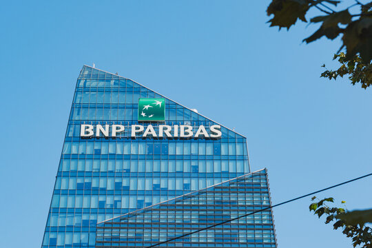 The logo of French bank BNP Paribas is seen outside a bank building in Milan, Italy