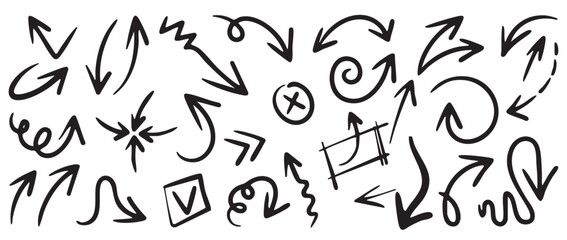 vector set of ink line and arrow iicon and doodles for decoration, hard color vector set