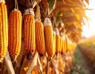 Ripe Yellow Corn Drying in Golden Sunlight
