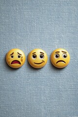 Three sad emoji faces against a vibrant backdrop