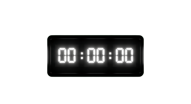 Zero hour countdown timer with glowing digital display for streaming overlays and event promotions, creating anticipation and excitement for upcoming launches