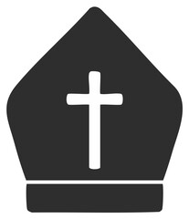 Obraz premium A simple black and white bishop mitre icon with a Christian cross symbol