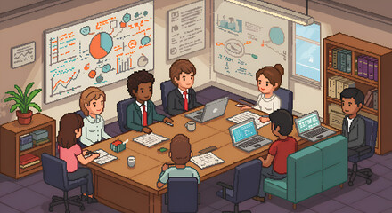 Professional Business Meeting with Diverse Team Analyzing Data in Modern Conference Room