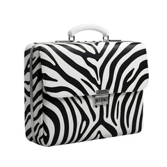 Stylish briefcase with black and white zebra print isolated on transparent background