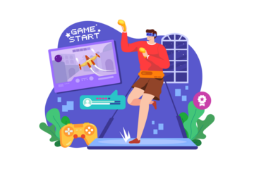 Man with Vr Headset Playing Action Game on Transparent Background