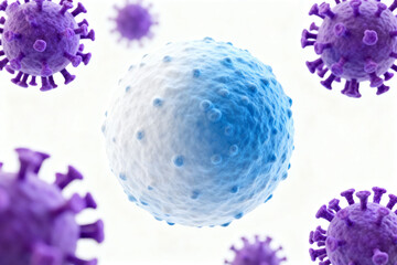 Microscopic view of virus particles with spiky surface structures, illustrating viral morphology under magnification