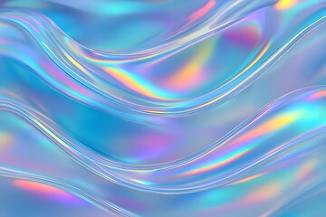 Blue Iridescent Gradient Wave – Glossy Holographic Abstract Background for Futuristic PPT and Digital Templates