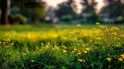 Golden Flowers In A Field At Sunset