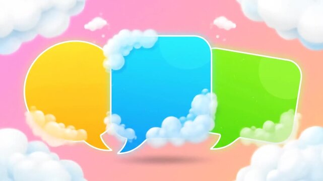 Colorful speech bubbles among fluffy clouds