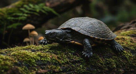 Fototapeta premium Turtle on log in forest