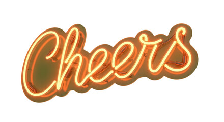 Bright neon 'Cheers' sign glowing with warm amber light, perfect for celebratory events, parties, and festive atmospheres