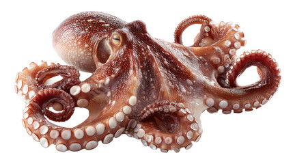 Detailed view of a raw octopus isolated on transparent background