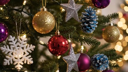 Festive ornament decoration on evergreen tree holiday celebration theme - Powered by Adobe