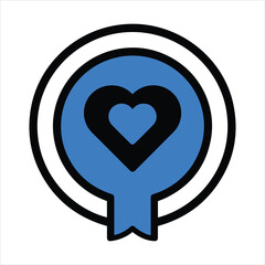 Modern circular emblem featuring a stylized heart symbol in blue and black