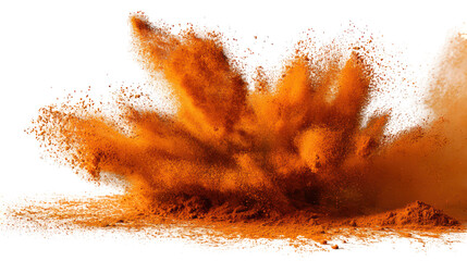 Explosion of vibrant orange powder isolated on transparent background