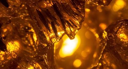 Macro close up of shimmering golden amber gemstone