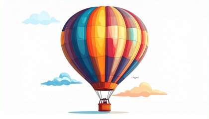 Obraz premium A vector drawing of a hot air balloon flying with clouds flat colorful style isolated on white background 