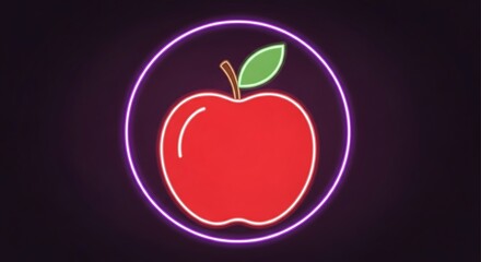 Obraz premium Vibrant neon apple emblem, a luminous and stylized fruity design