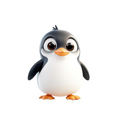 Fototapeta premium Cute cartoon penguin with big eyes on white background