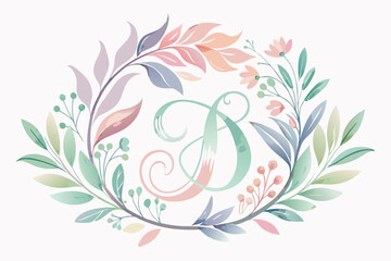 Elegant Watercolor Floral Monogram Logos with Botanical Wreaths and Gold Calligraphy