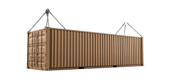 Beige shipping container with lifting apparatus