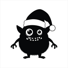 Cute fluffy black monster wearing a santa hat ready for christmas celebrations festive spirit