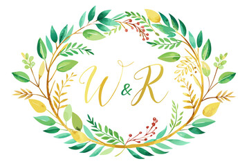Elegant Watercolor Floral Monogram Logos with Botanical Wreaths and Gold Calligraphy