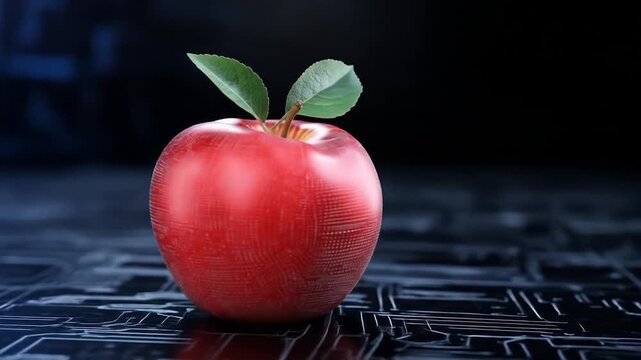 Red apple digital technology concept for science or education