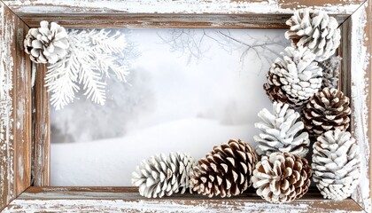Winter scene in a wooden frame