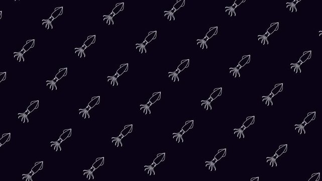 Squid pattern loop animation : Seamless marine-themed motion background with squid icons on dark backdrop