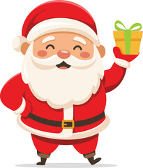 Santa Claus, Christmas gift, festive cartoon, holiday character, cheerful mood, winter celebration, flat vector, cad drawing, white background, illustration