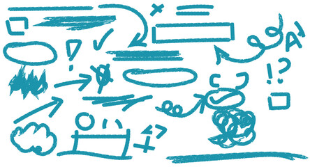 Obraz premium Hand drawn teal doodles and symbols on white background