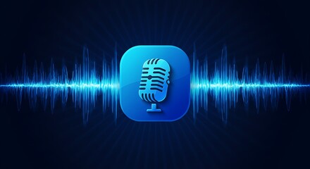 Microphone icon with sound wave representation on dark background