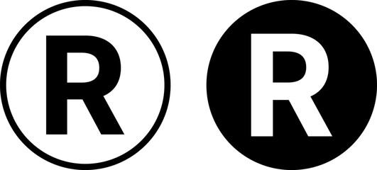 Registered or r mark icon set. Register trademark symbol. R sign