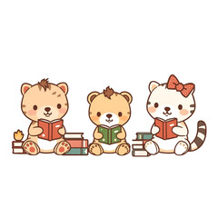 Cute animals reading books