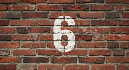 Number six painted on a red brick wall backdrop