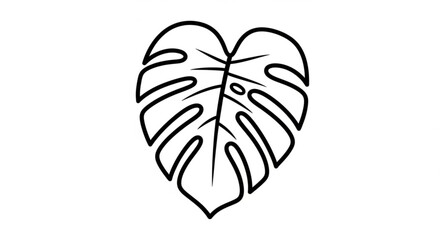 Outline drawing of a monstera leaf with distinct fenestrations and a heart shaped overall form design