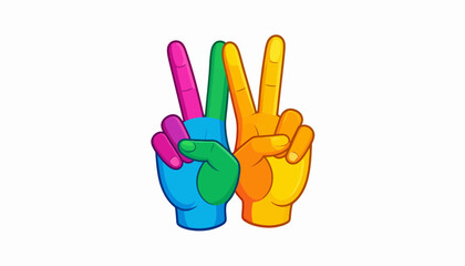 Colorful Artistic Two Hands Peace Sign Gesture Illustration Graphic