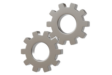 3d metal gears pair icon. settings automation concept. Minimal cartoon gear cogwheel settings for app ui banner. isolated on white background. 3d render.