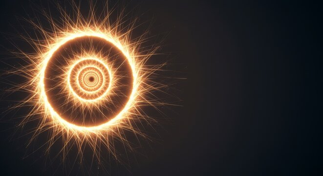 Golden sparkling spiral. Abstract light pattern. Celebration or Halloween decoration. All Saints' Day concept and backdrop.