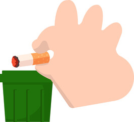 Hand Putting Cigarette in Trash Illustration