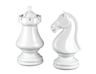 Elegant White Chess Queen and Knight Side by Side – Transparent PNG